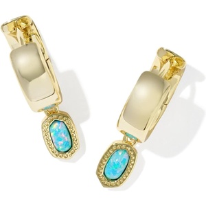 Kendra Scott Mini Ellie Wide Huggie, Fashion Jewelry for Women(Gold – Blue Lab Grown Opal)