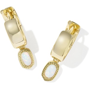 Kendra Scott Mini Ellie Wide Huggie, Fashion Jewelry for Women(Gold – Bright White Opal)