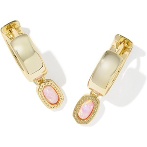 Kendra Scott Mini Ellie Wide Huggie, Fashion Jewelry for Women(Gold – Light Pink Lab Opal)
