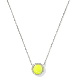 Kendra Scott Tennis Short Pendant Necklace, Fashion Jewelry for Women(RHODIUM – CHARTREUSE MAGNESITE)
